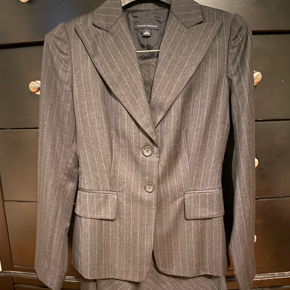 Grey Pinstripe Skirt Suit , size 0